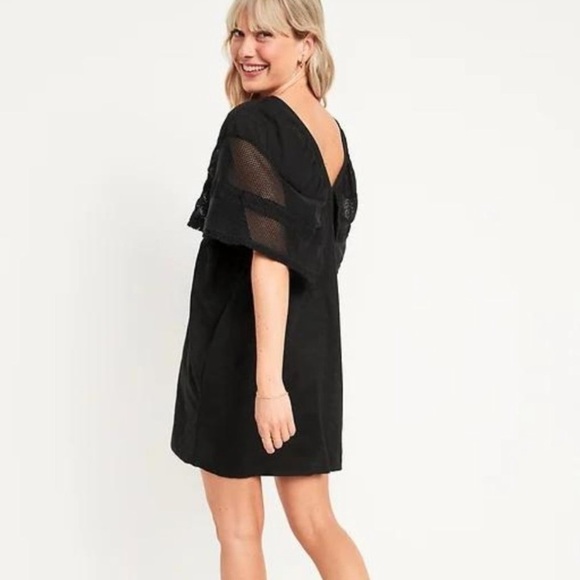 Old Navy XS Black Lace Flutter Sleeve Overlay Swing Dress - Picture 2 of 10